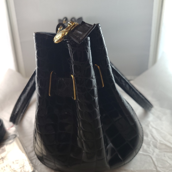 Classic Elegance: Vintage Maggio & Rosetto Cocco Ligator Black Bag - Picture 3 of 11